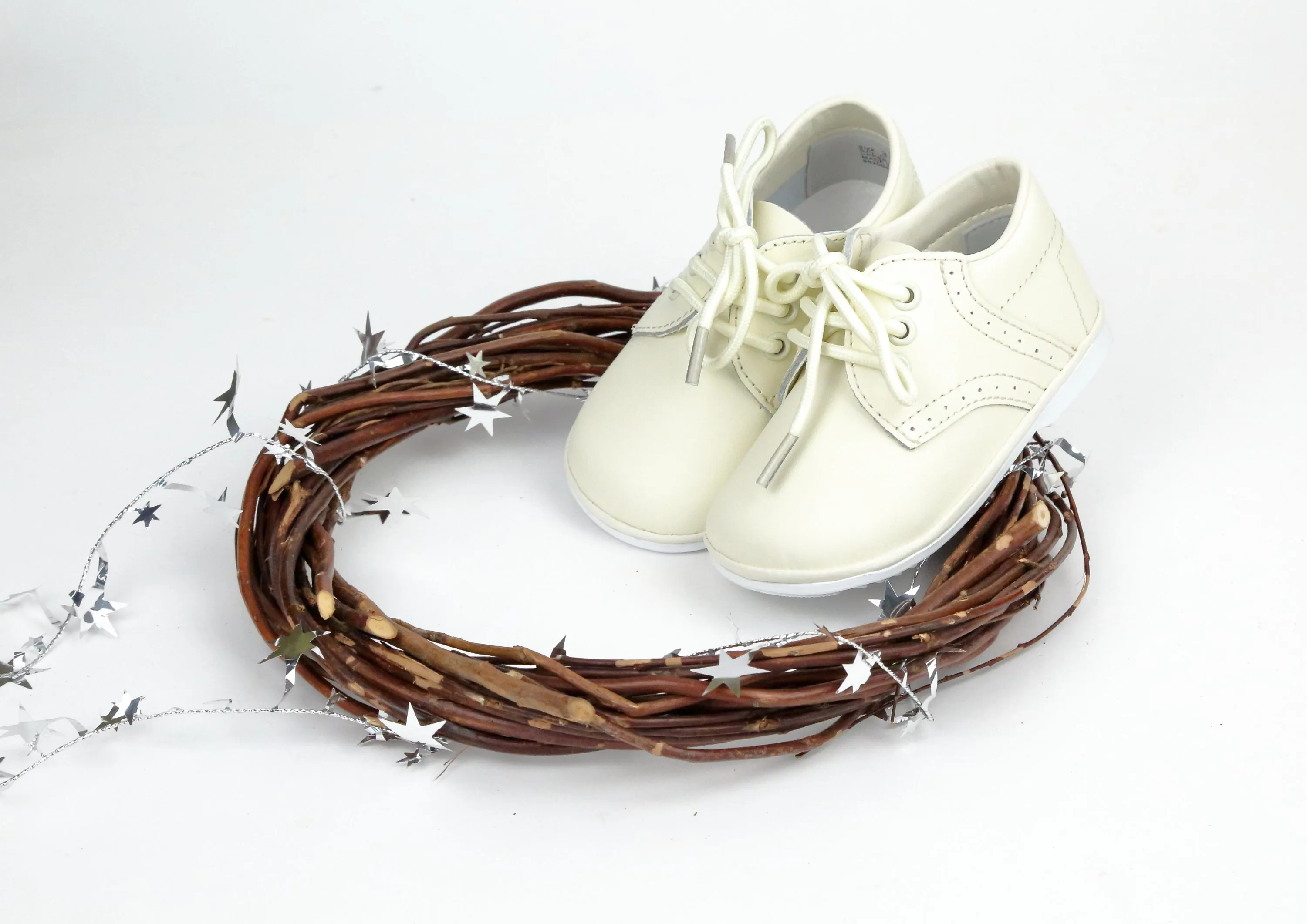 Angel Baby Boys Ecru Cream Leather Dress Lace Up Oxfords