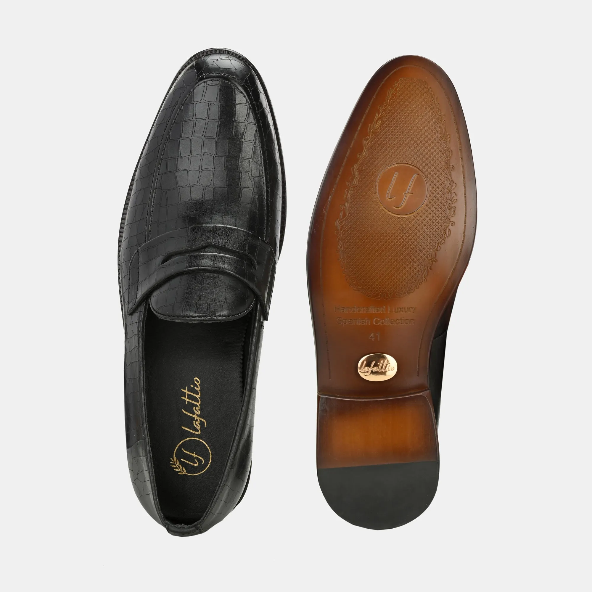 Black Laser Engraved Penny Loafers By Lafattio