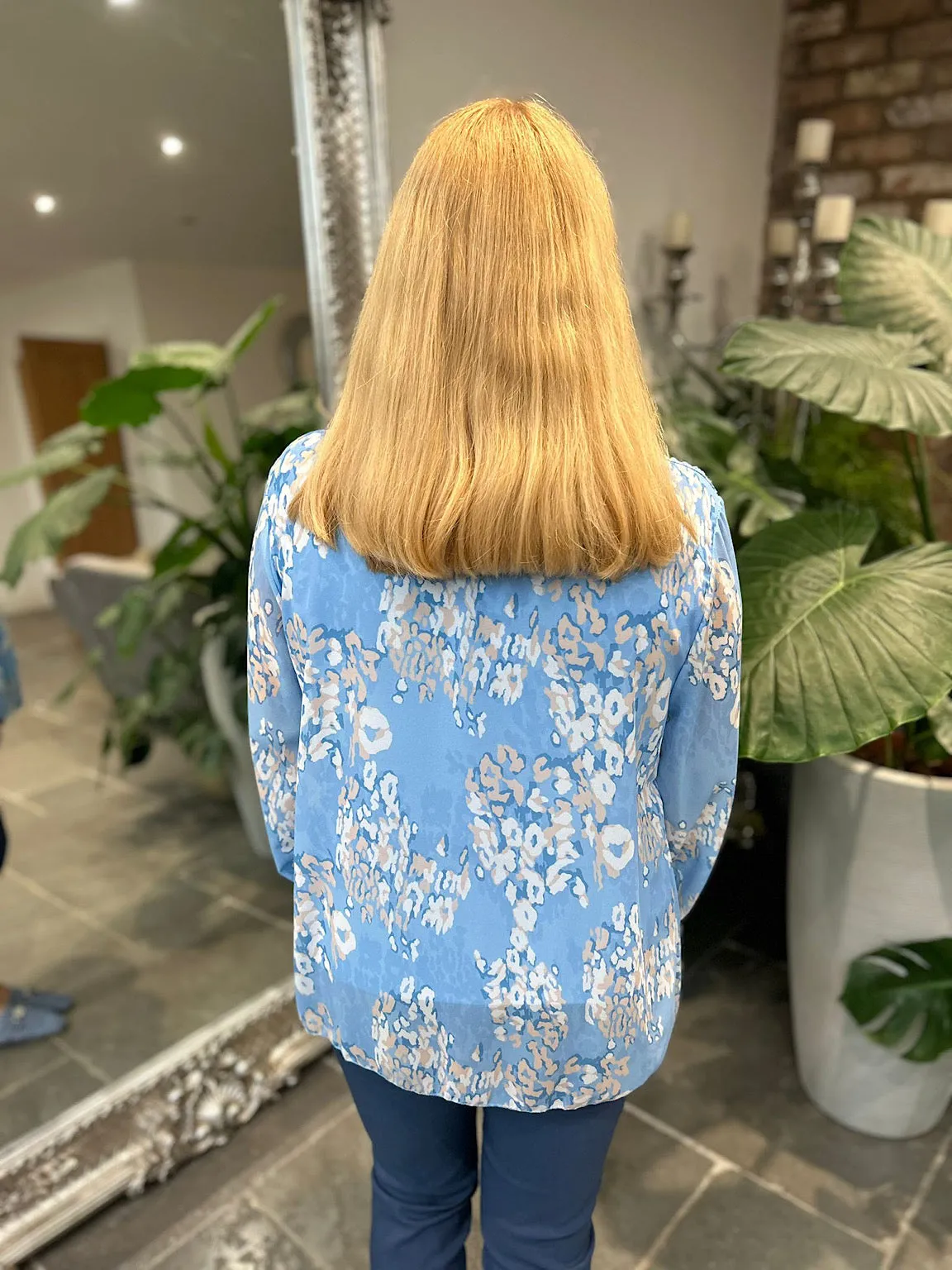 Blue Pleated Leopard Blouse Charlotte