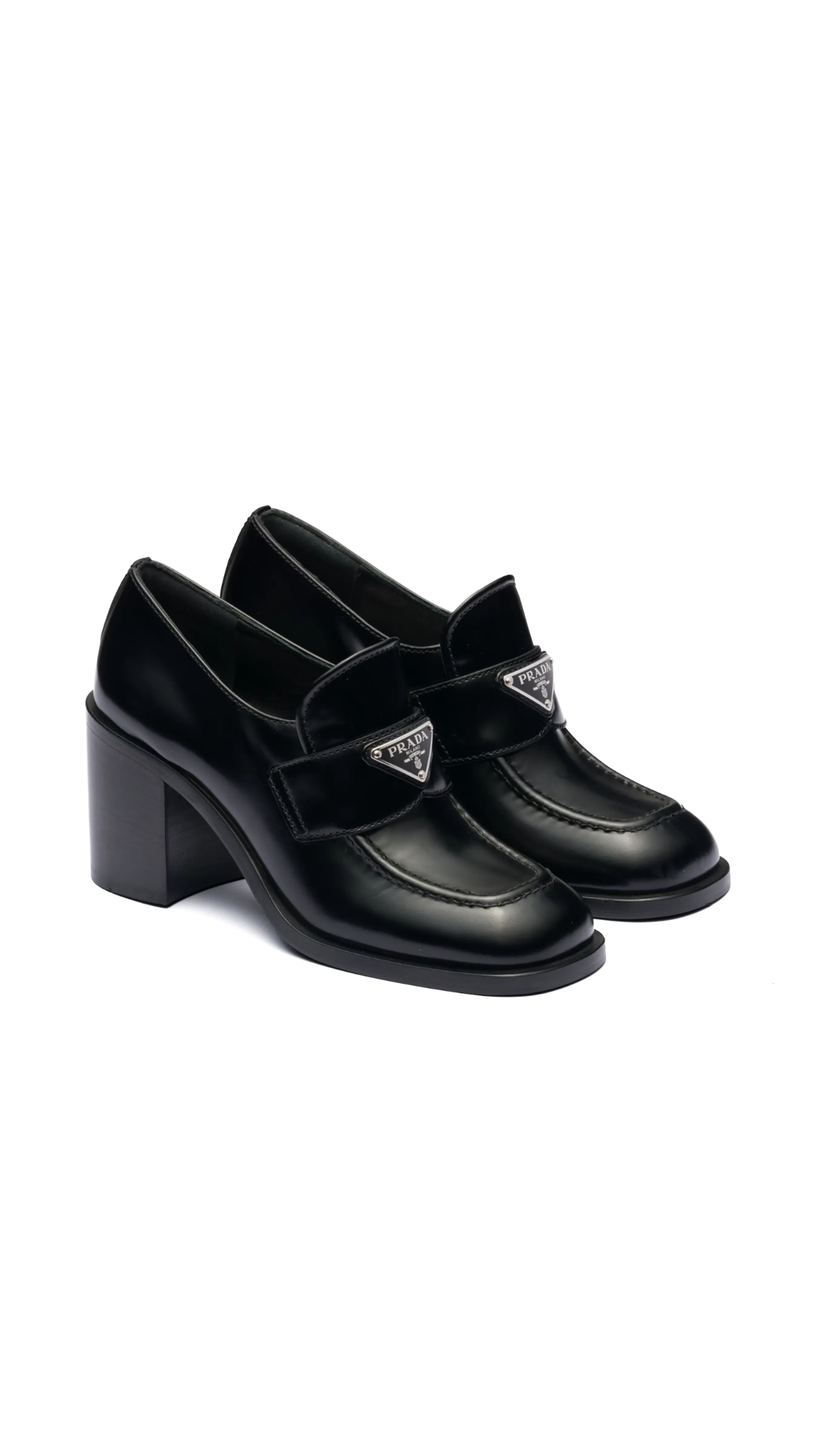 Brushed Leather High-heel Loafers - Black