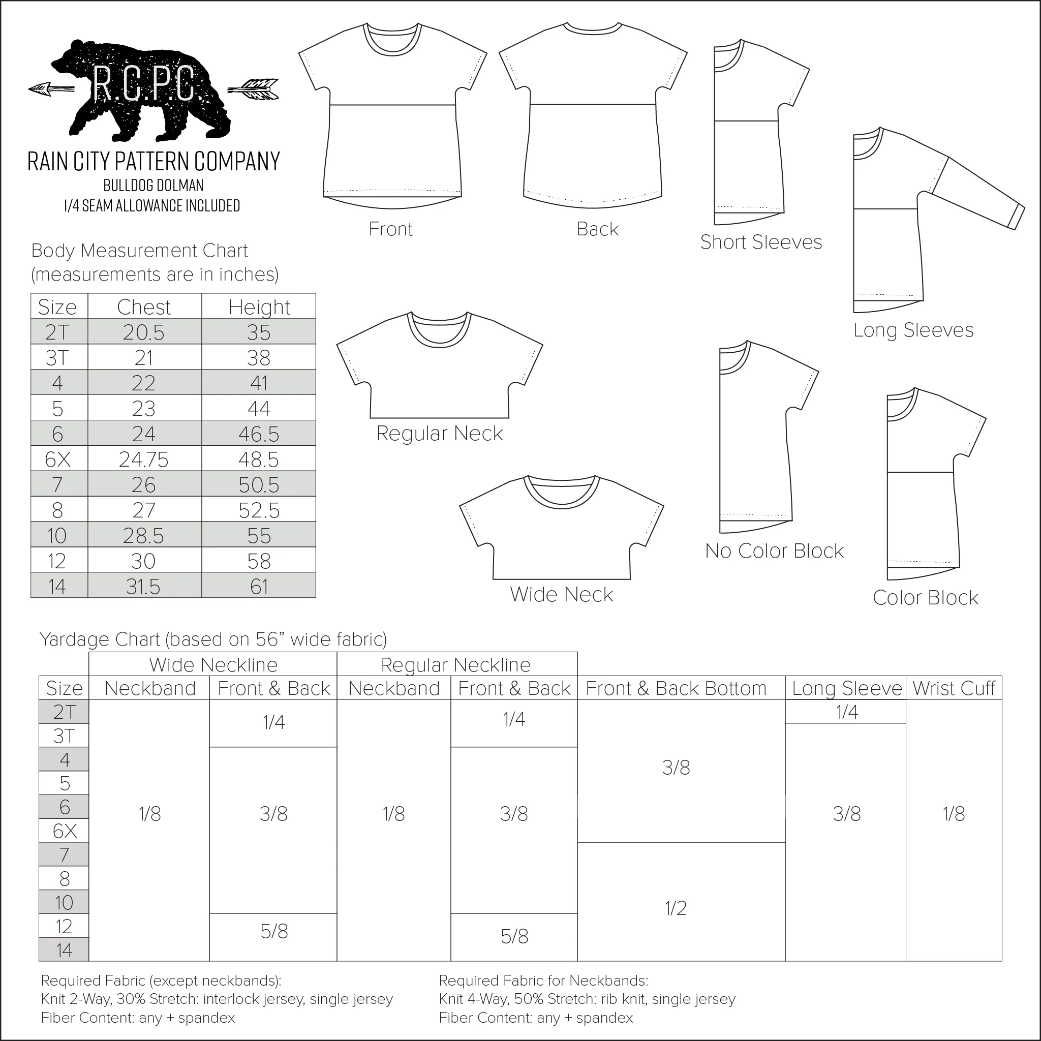 BUNDLE Bulldog Dolman | Child & Adult Sizes | Beginner Level Sewing Pattern