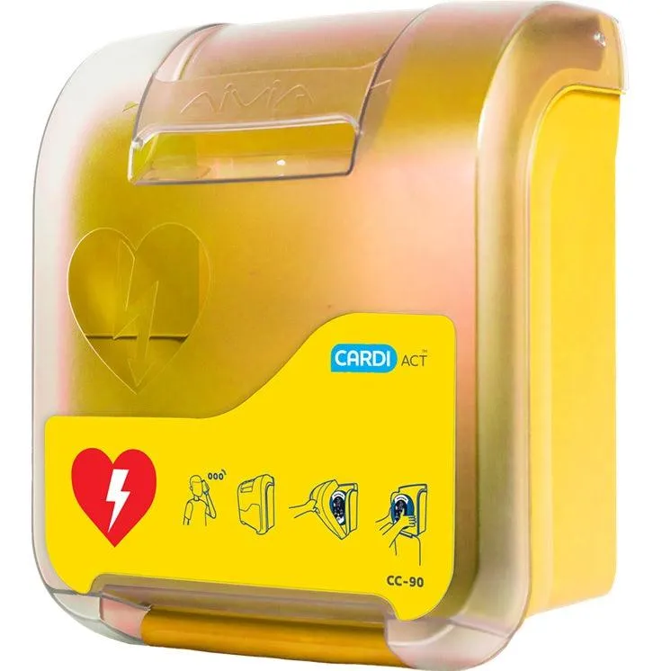 CardiAct AED/Defibrillator Wall Mount Cabinet Case Alarmed Yellow