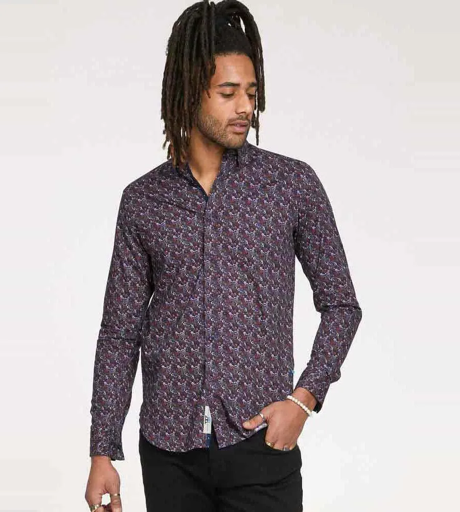 D555 Mens Long Sleeve Shirt with Floral Print (JORDAN)