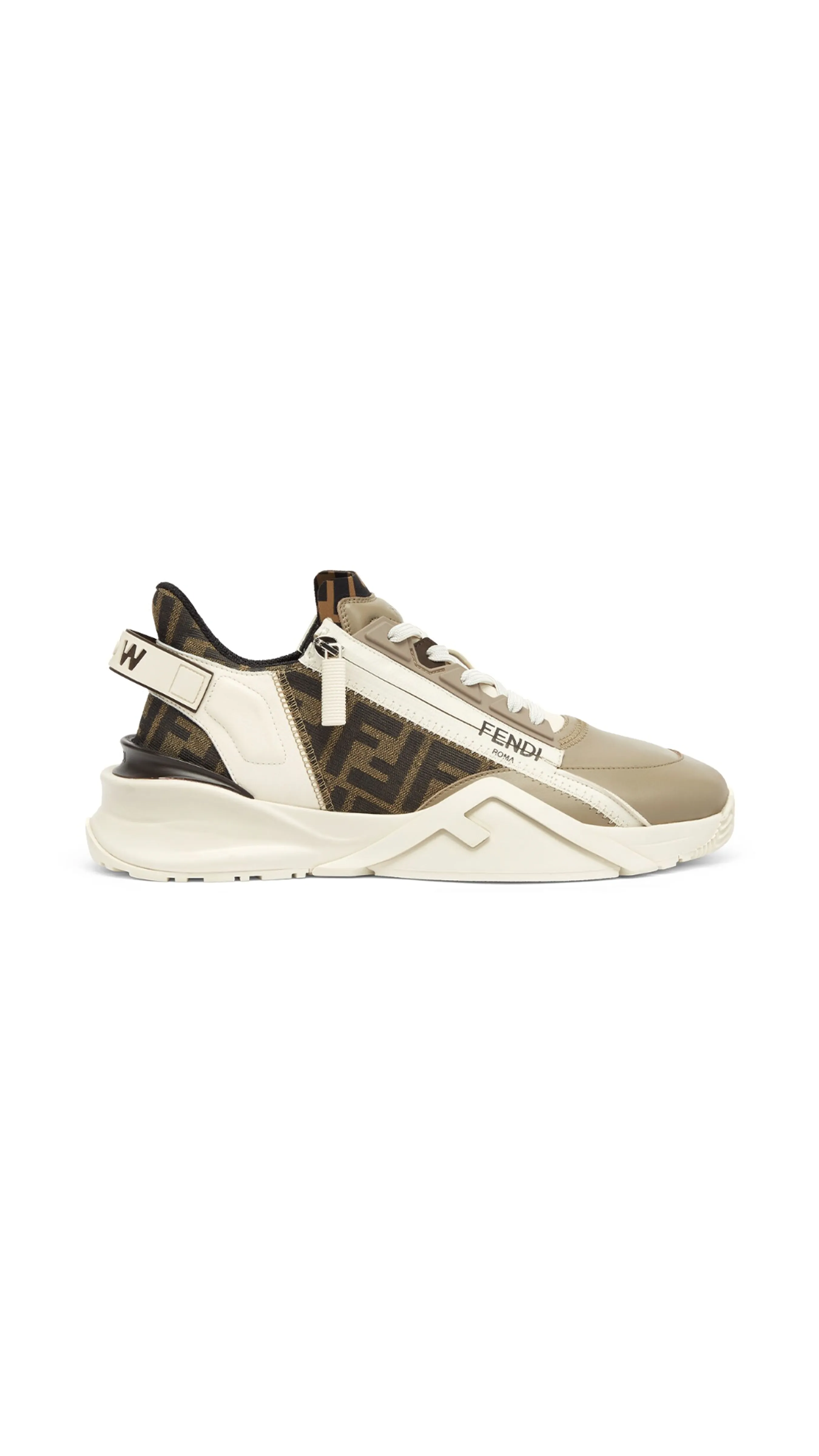 Fendi Flow Leather Sneakers - Beige/Brown