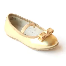 FINAL SALE - L'Amour Girls D580 Gold Dual Bow Ballet Flats