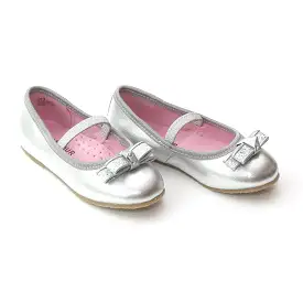 FINAL SALE - L'Amour Girls D580 Silver Dual Bow Ballet Flats