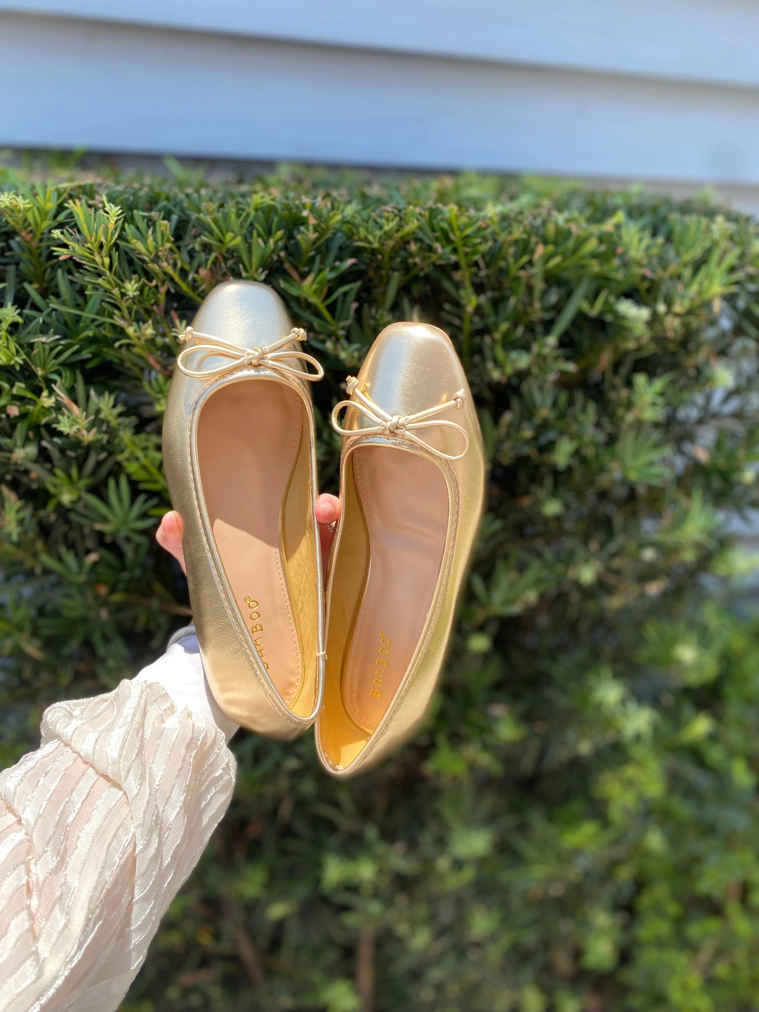 Gold Bow Ballet Flats