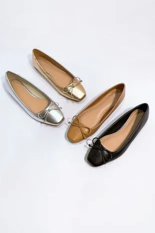 Gold Bow Ballet Flats