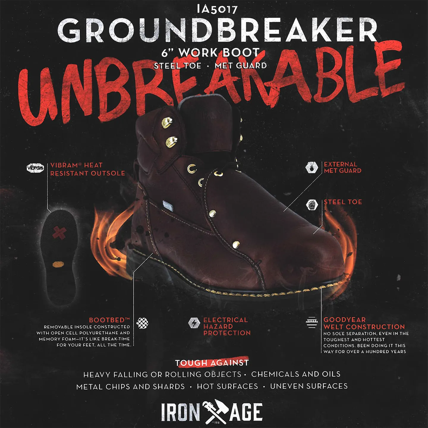 Iron Age Groundbreaker Men's External Met Guard Steel Toe Work Boot