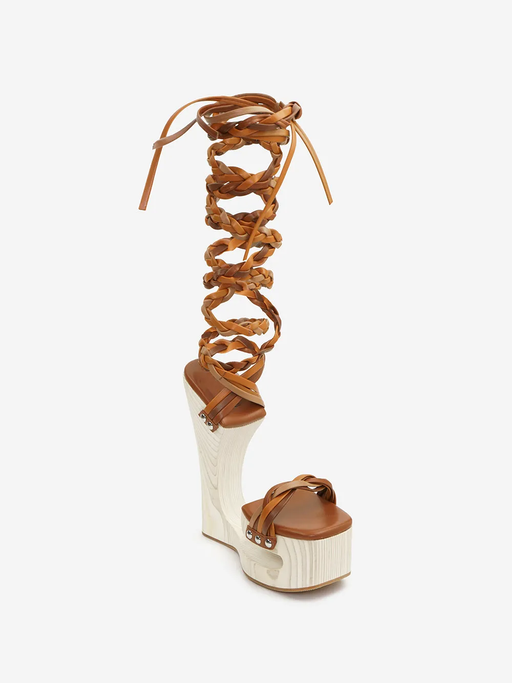 Jeffrey campbell - Sandalo alto con cinturini intrecciati con tacco e zeppa scalanata modello Mazzes