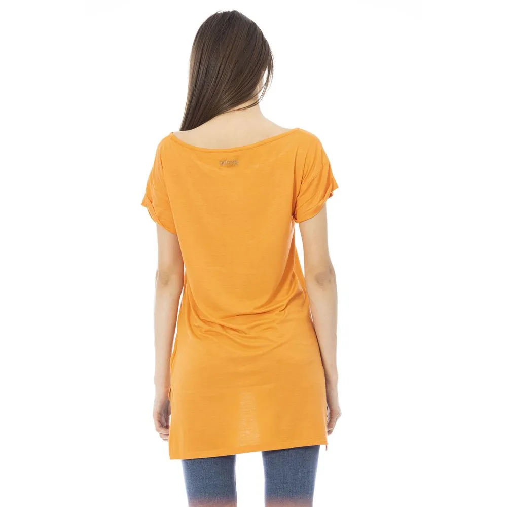 Just Cavalli Chic Orange Rhinestone Logo Tee