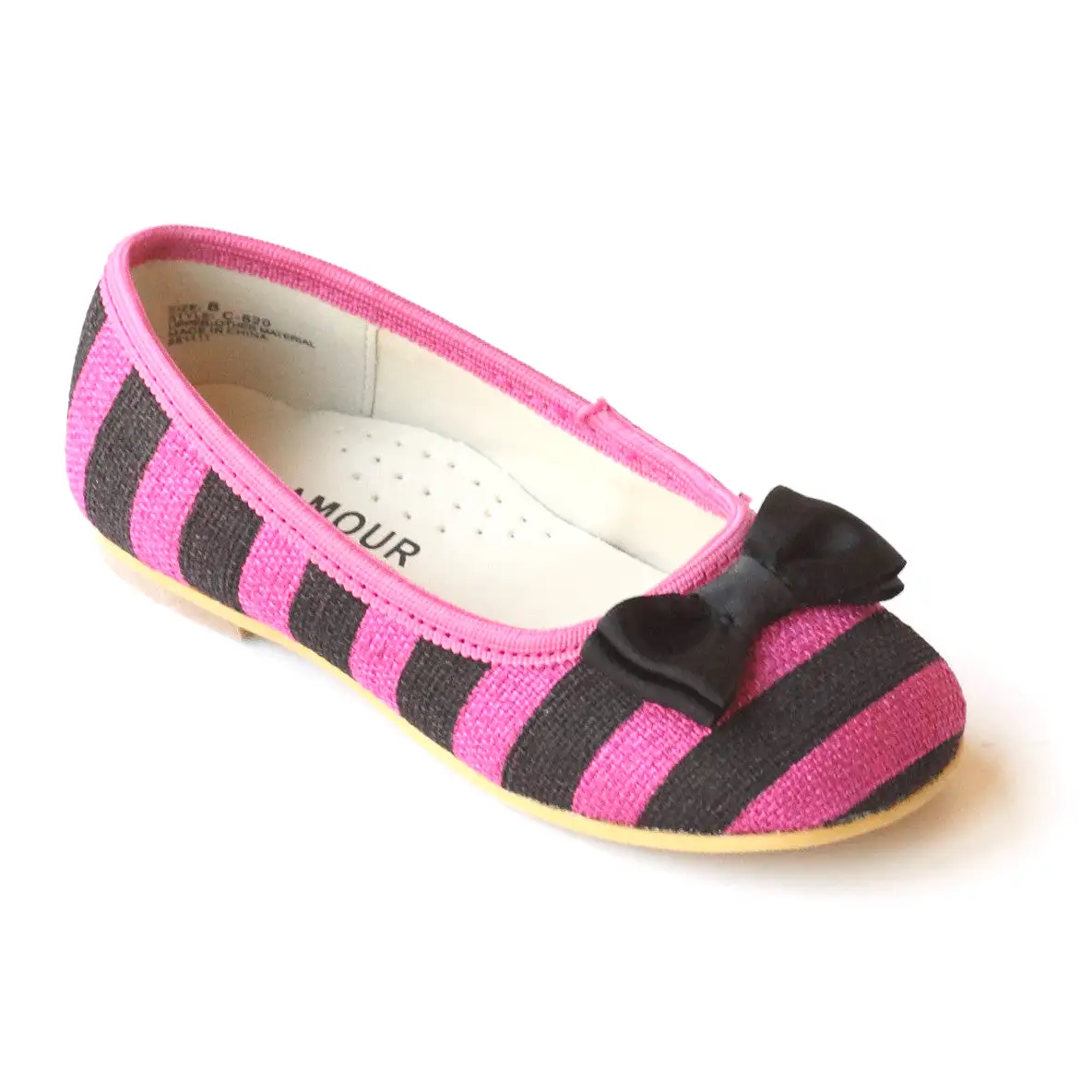 L'Amour Girls C-820 Fuchsia Striped Linen Canvas Bow Flats