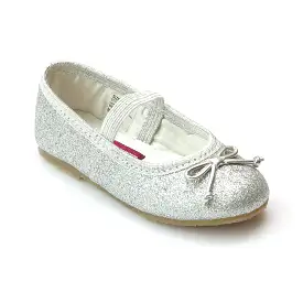 L'Amour Girls Glitter Silver Ballet Flats