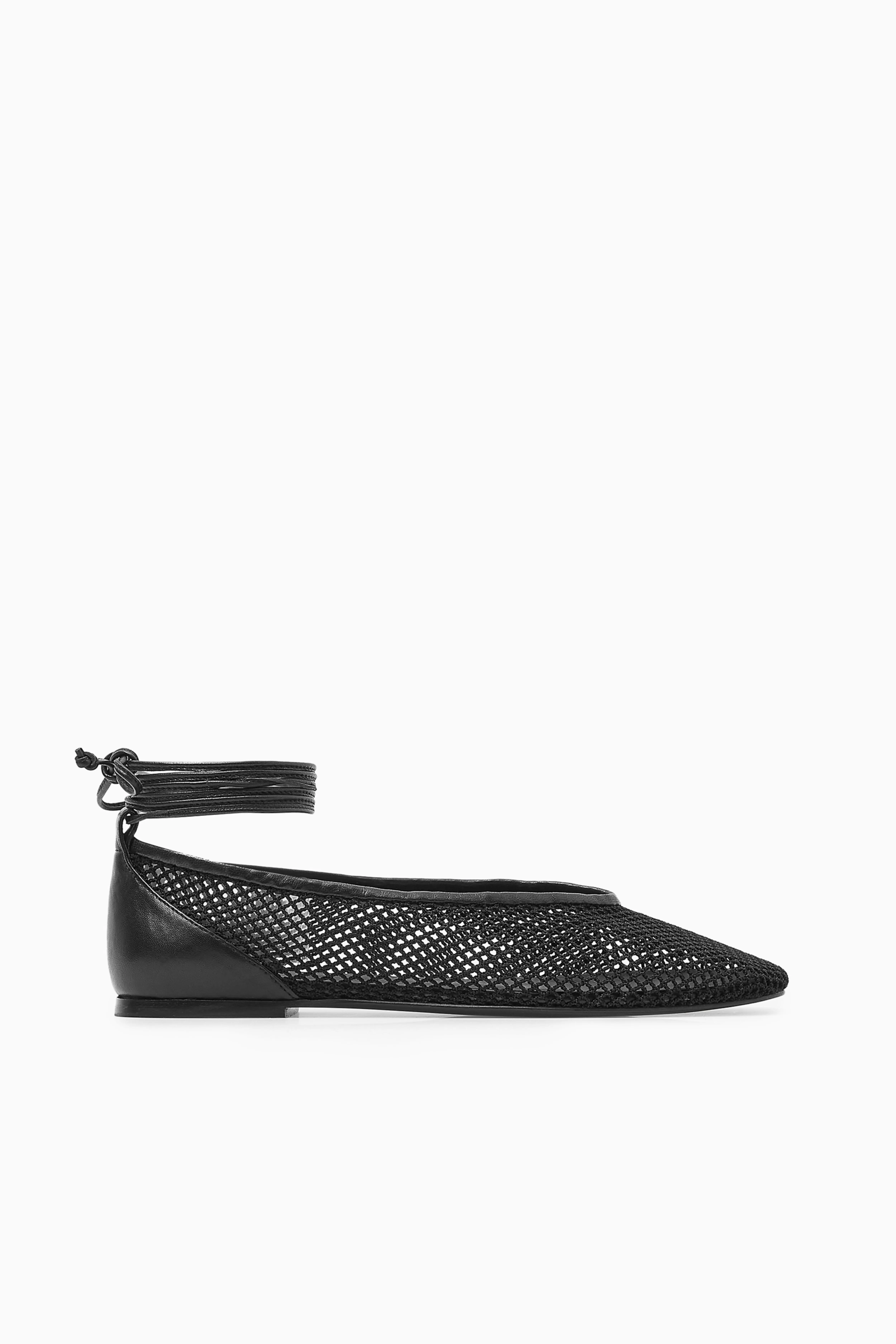 LEATHER-TRIMMED MESH BALLET FLATS - No heel - BLACK - Ladies | H&M GB