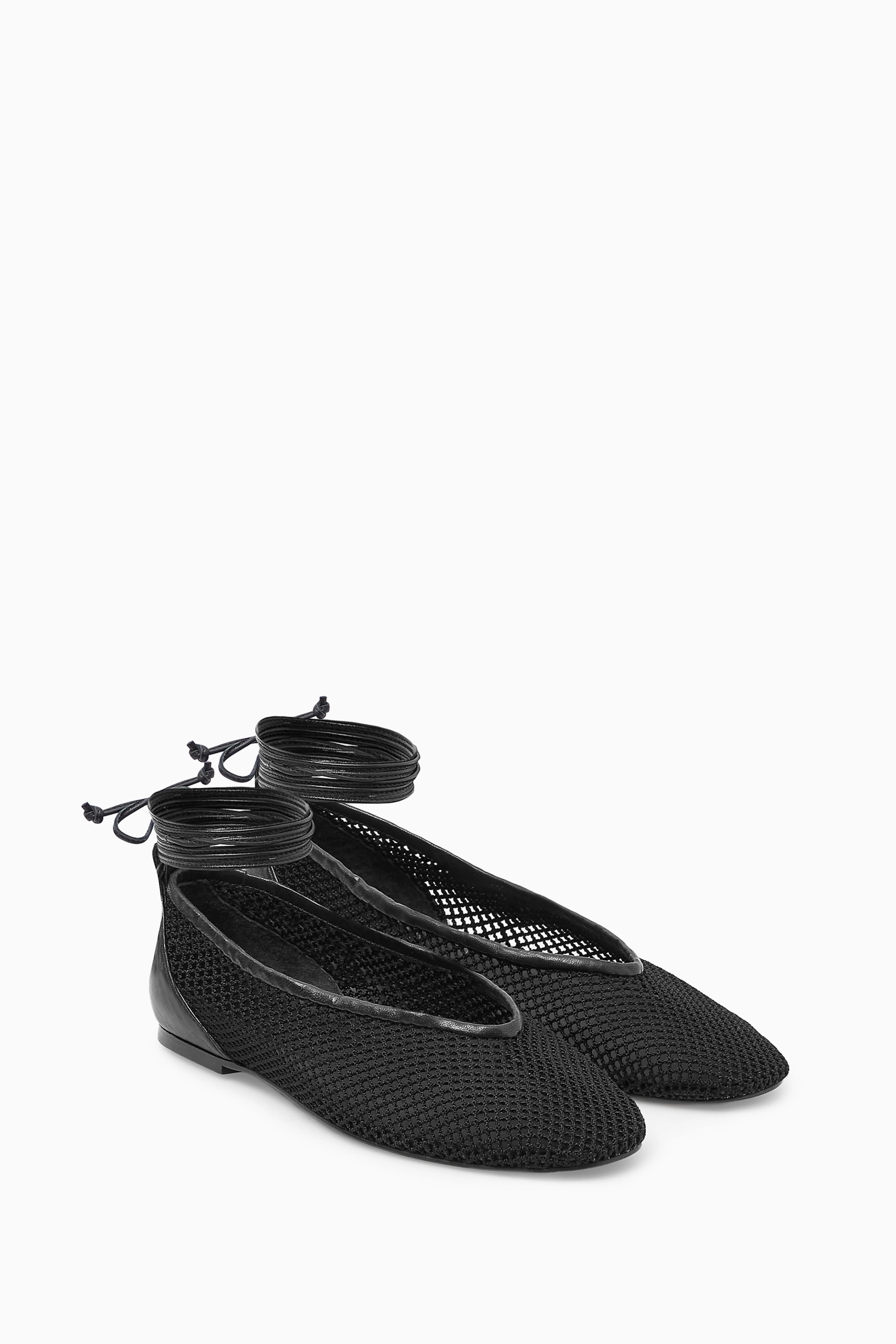 LEATHER-TRIMMED MESH BALLET FLATS - No heel - BLACK - Ladies | H&M GB