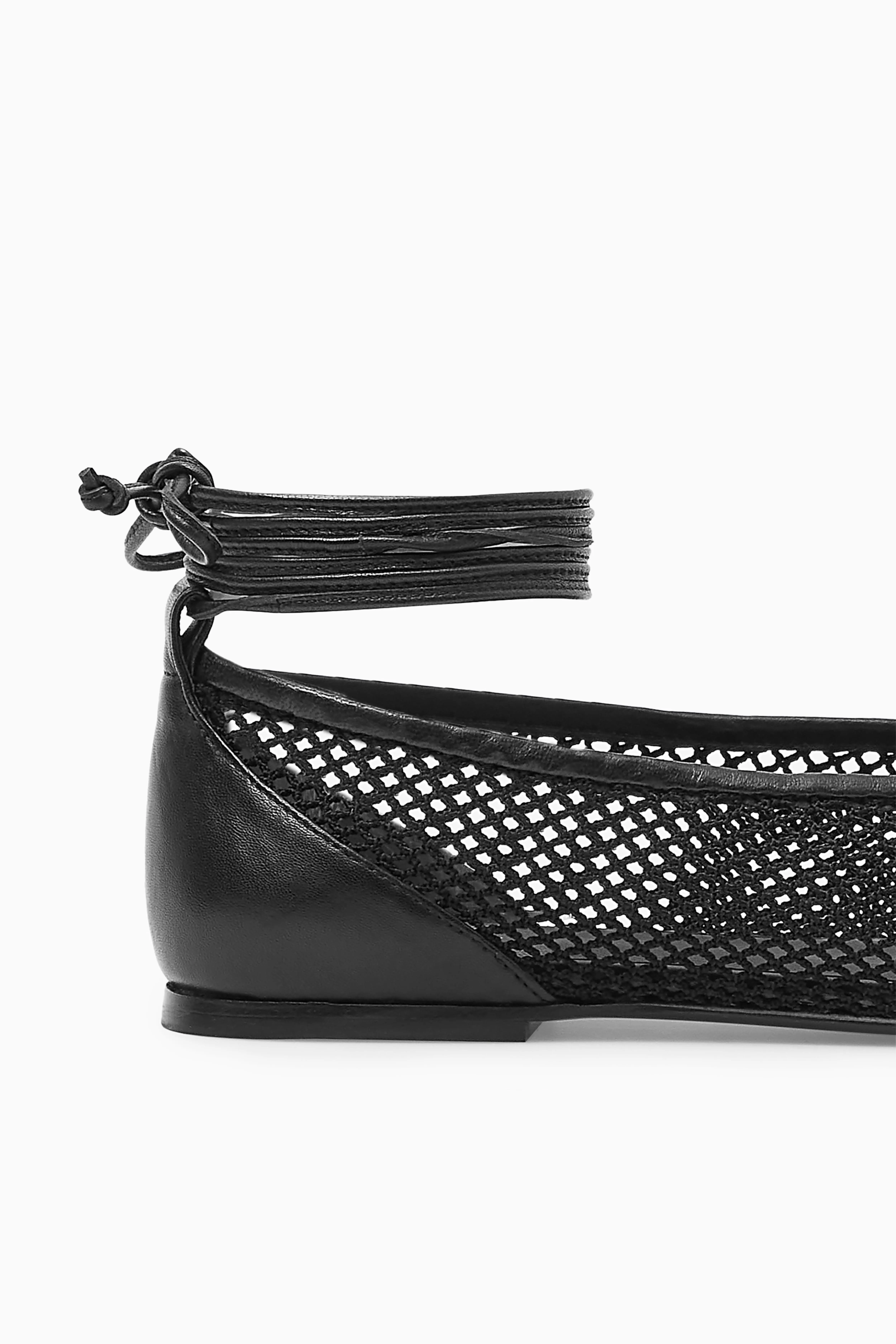 LEATHER-TRIMMED MESH BALLET FLATS - No heel - BLACK - Ladies | H&M GB