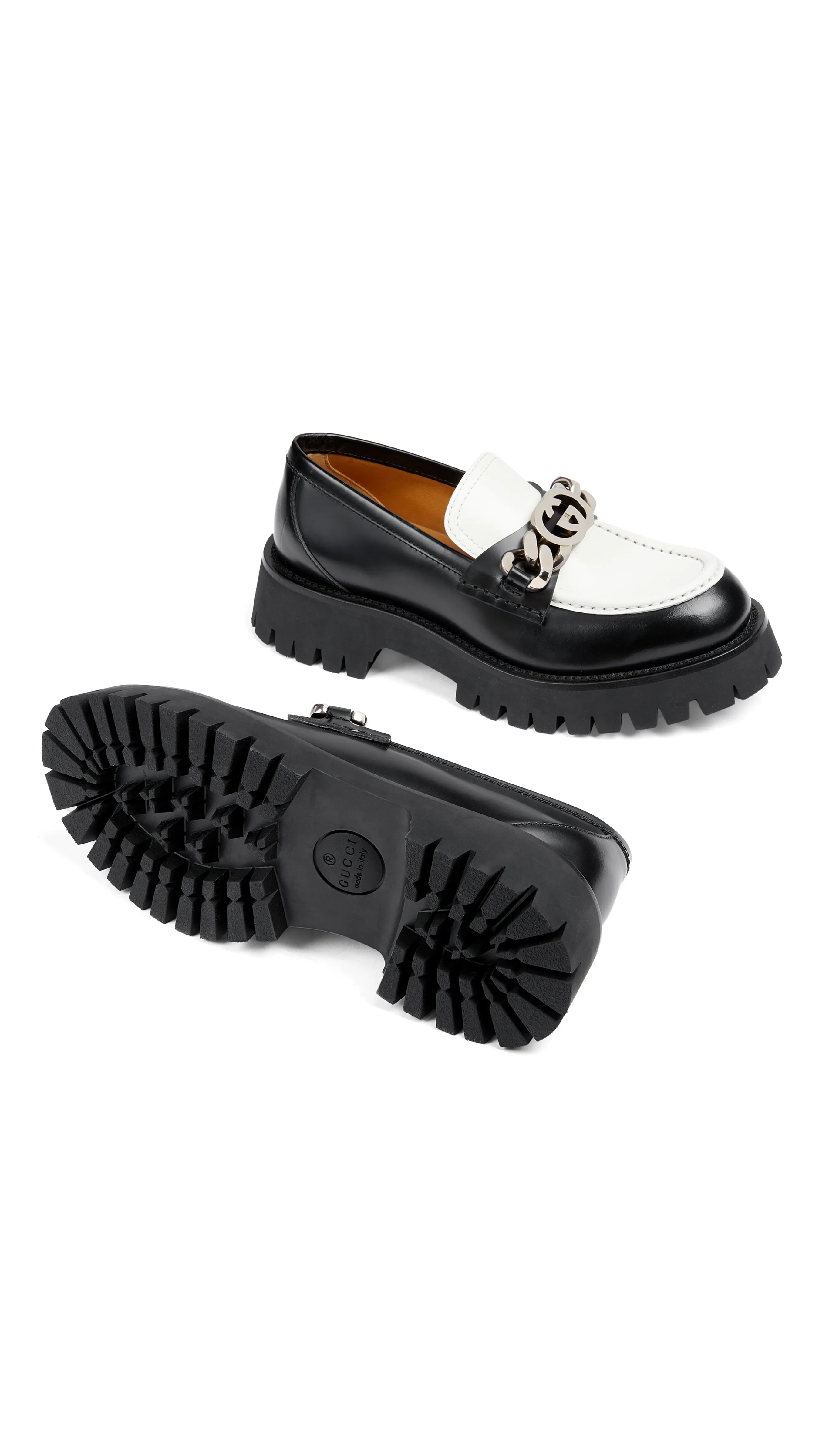 Lug Loafers with GG Chain - Black/White