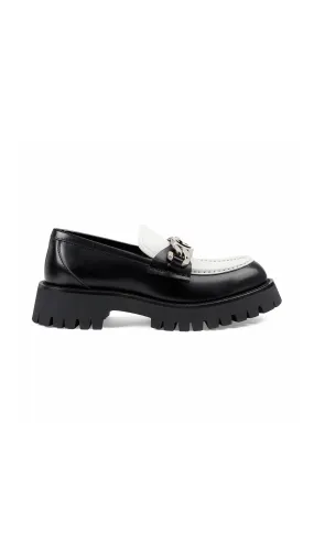 Lug Loafers with GG Chain - Black/White