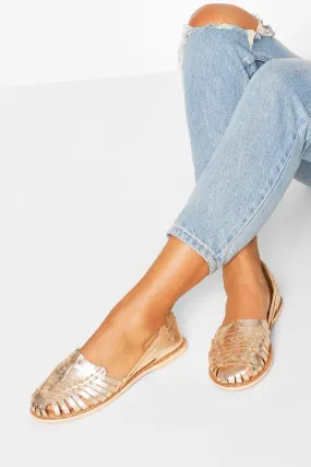 Metallic Leather Woven Ballet Flats