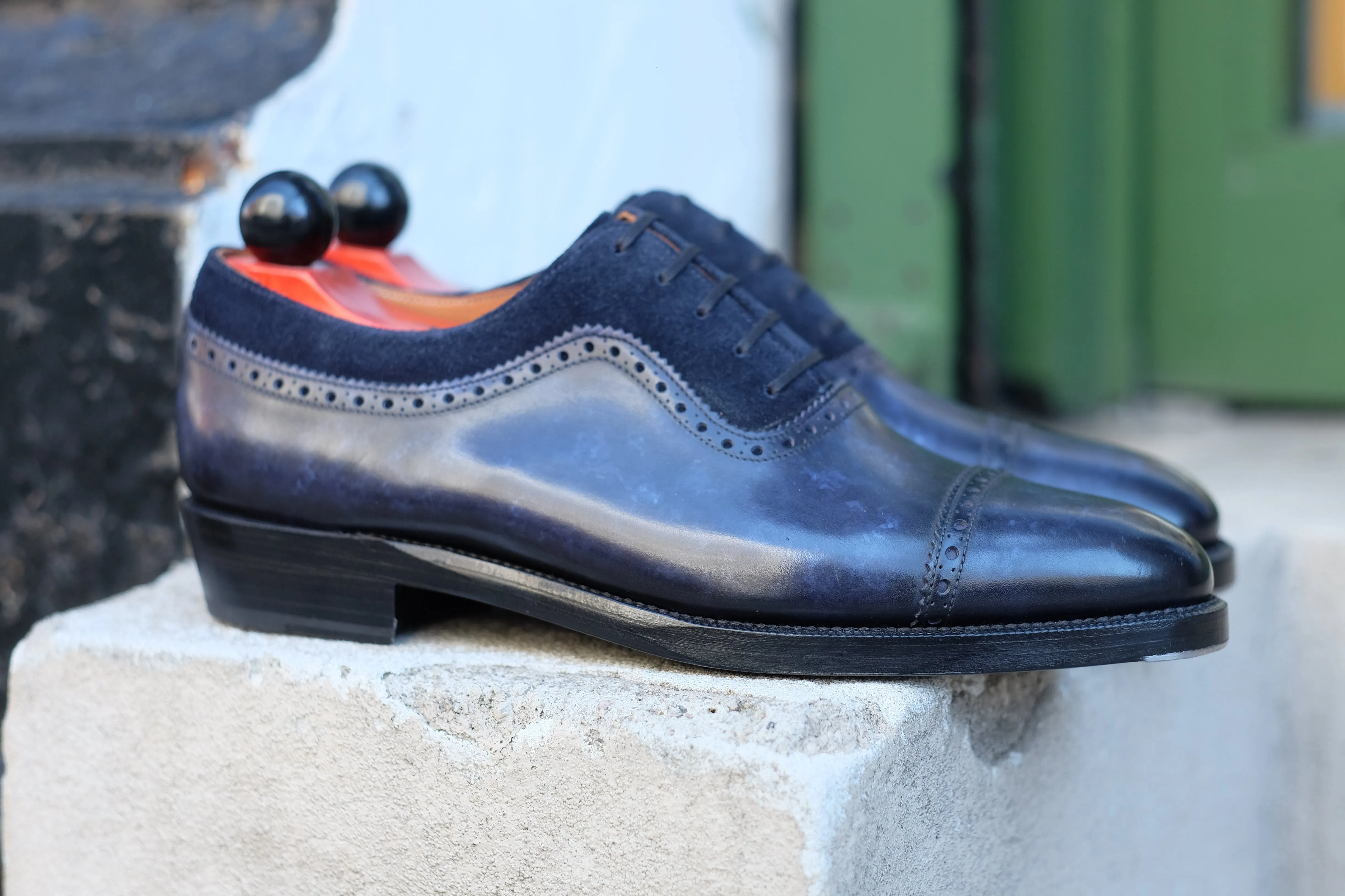 Palacio - MTO - Navy Marble Patina / Navy Suede - TMG Last - Double Leather Sole