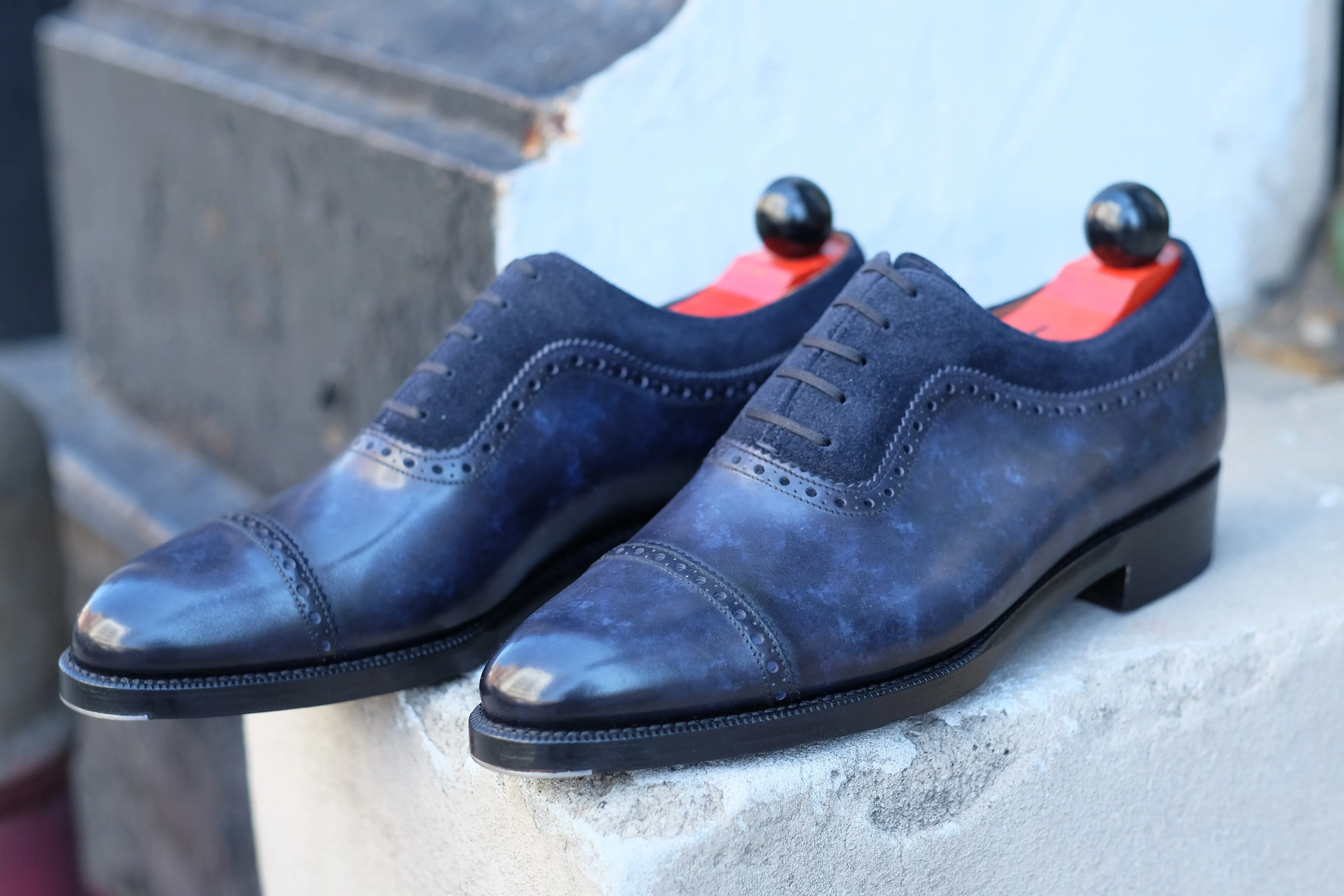 Palacio - MTO - Navy Marble Patina / Navy Suede - TMG Last - Double Leather Sole