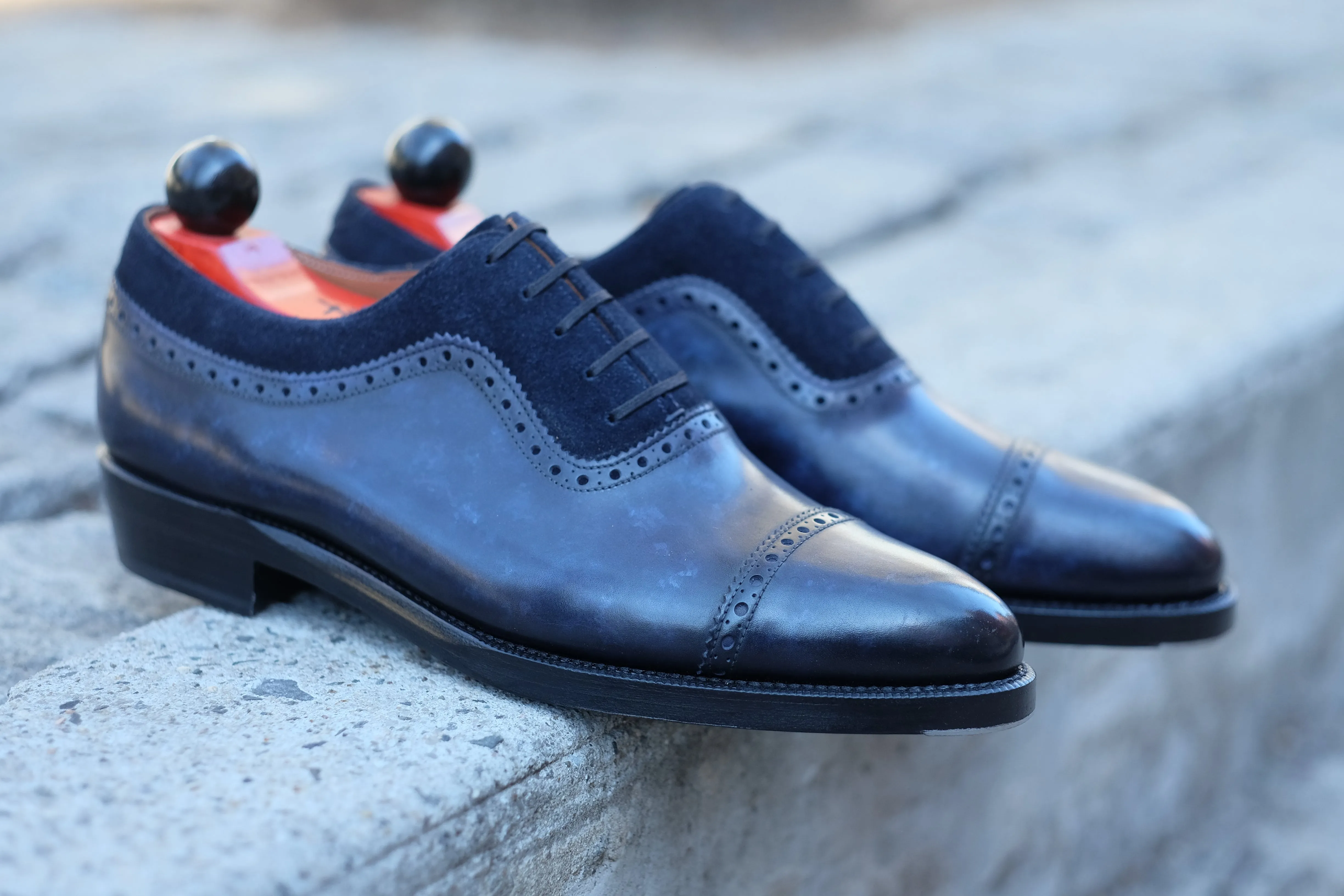 Palacio - MTO - Navy Marble Patina / Navy Suede - TMG Last - Double Leather Sole