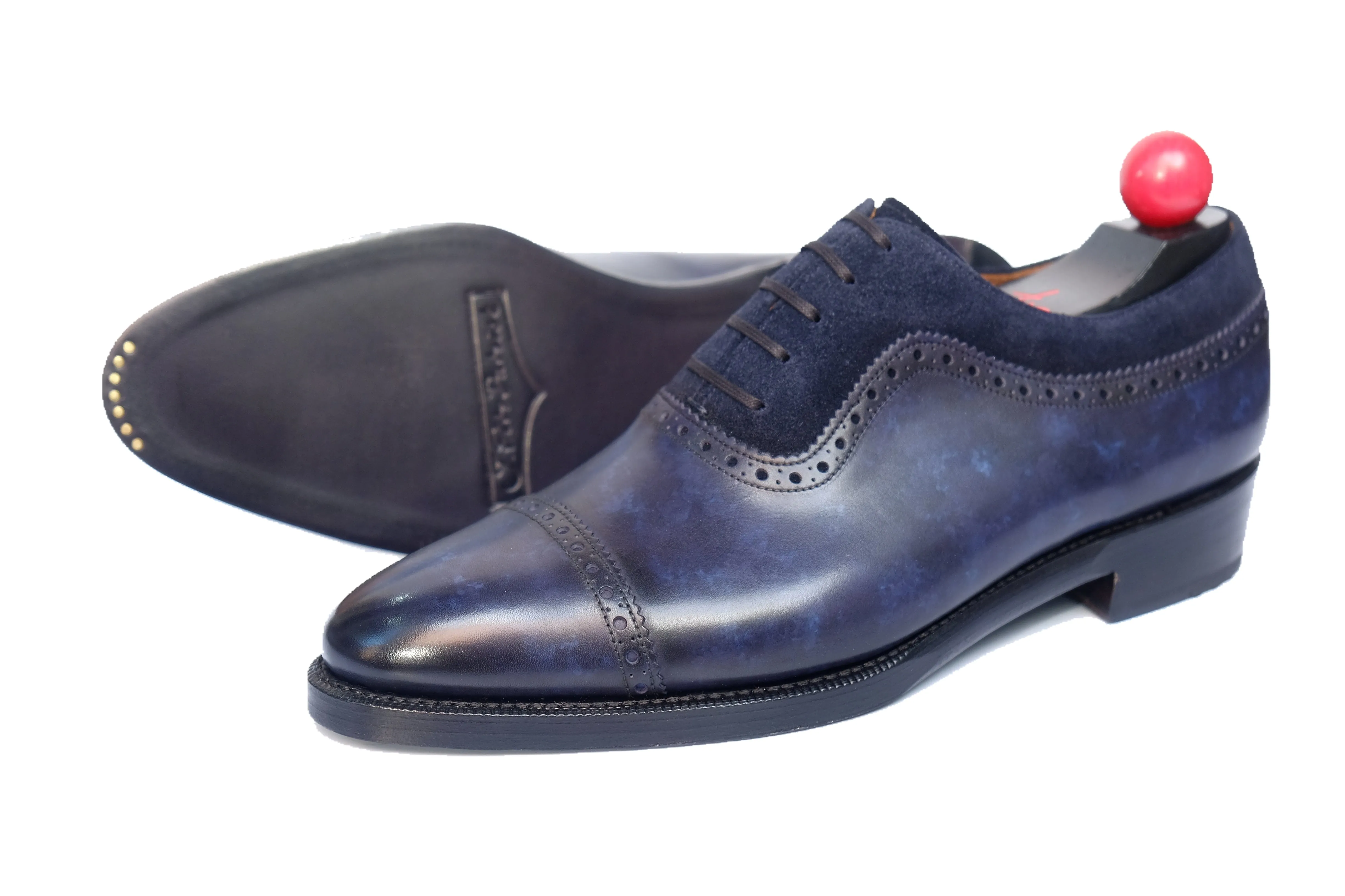 Palacio - MTO - Navy Marble Patina / Navy Suede - TMG Last - Double Leather Sole