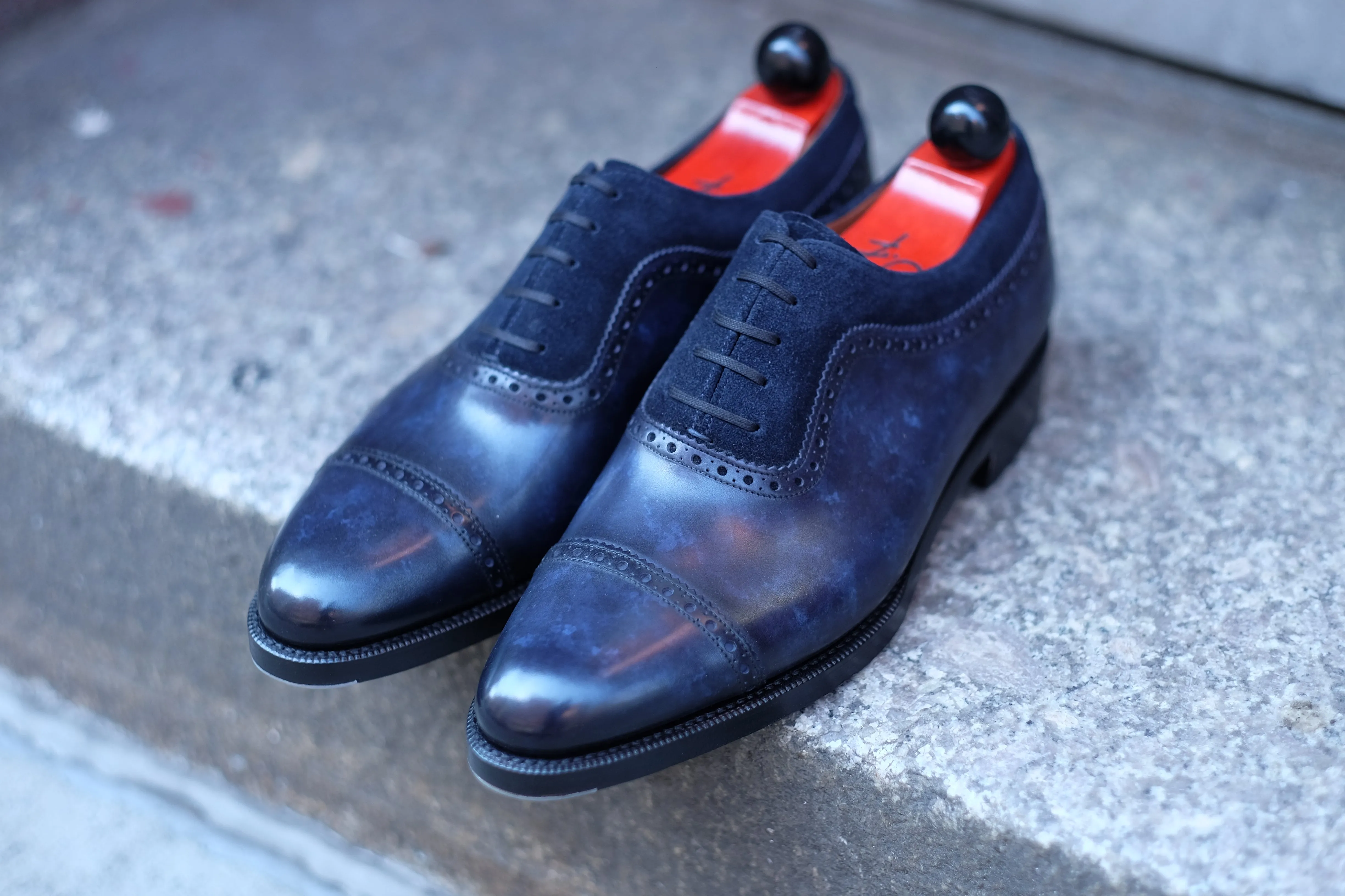 Palacio - MTO - Navy Marble Patina / Navy Suede - TMG Last - Double Leather Sole