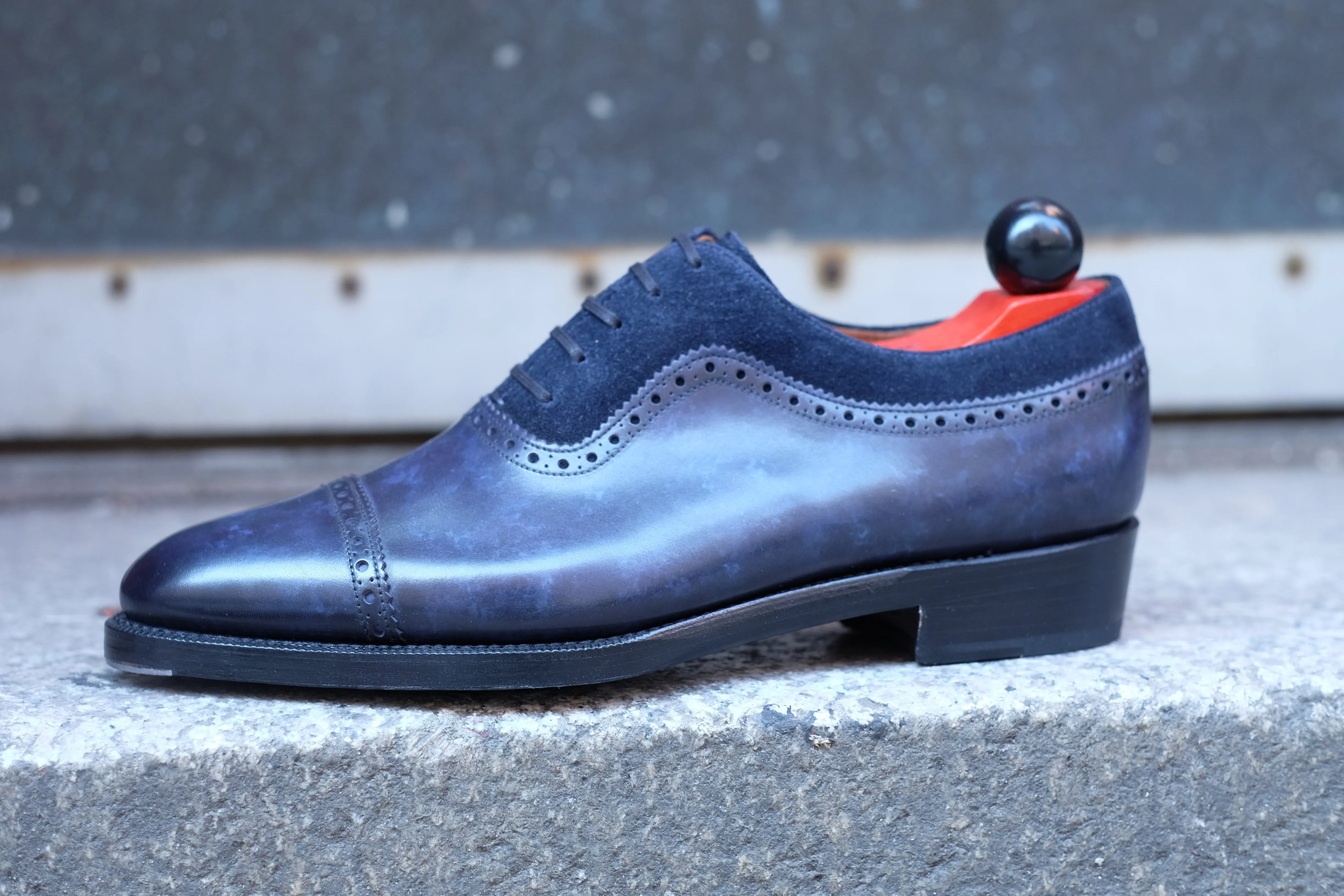 Palacio - MTO - Navy Marble Patina / Navy Suede - TMG Last - Double Leather Sole