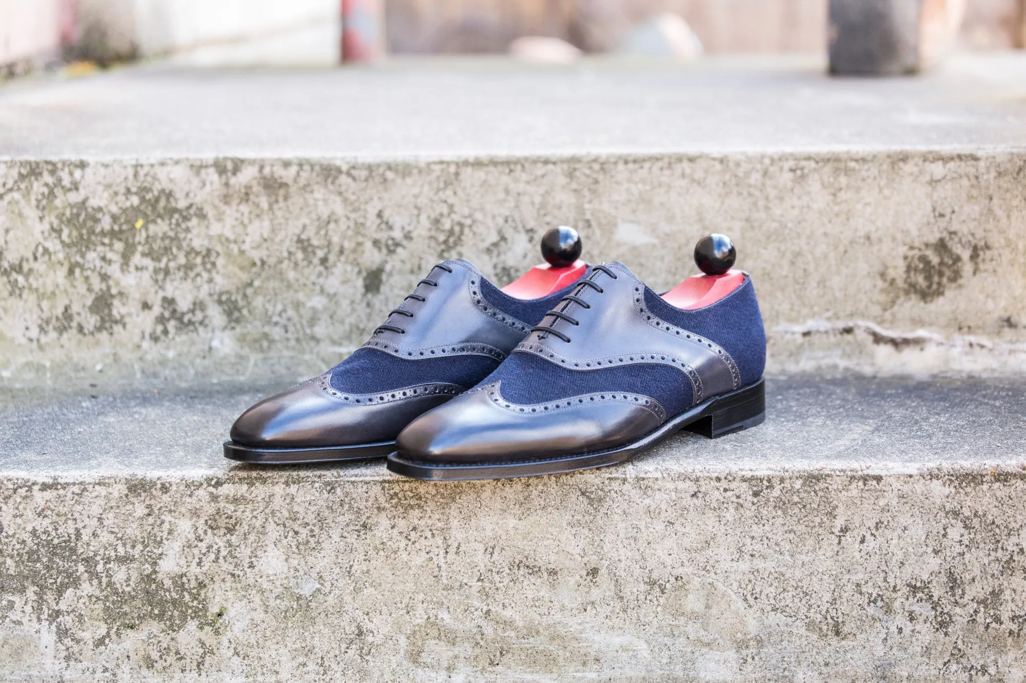 Phinney II - MTO - Shaded Grey Calf / Navy Tukwila - LPB Last - Single Leather Sole