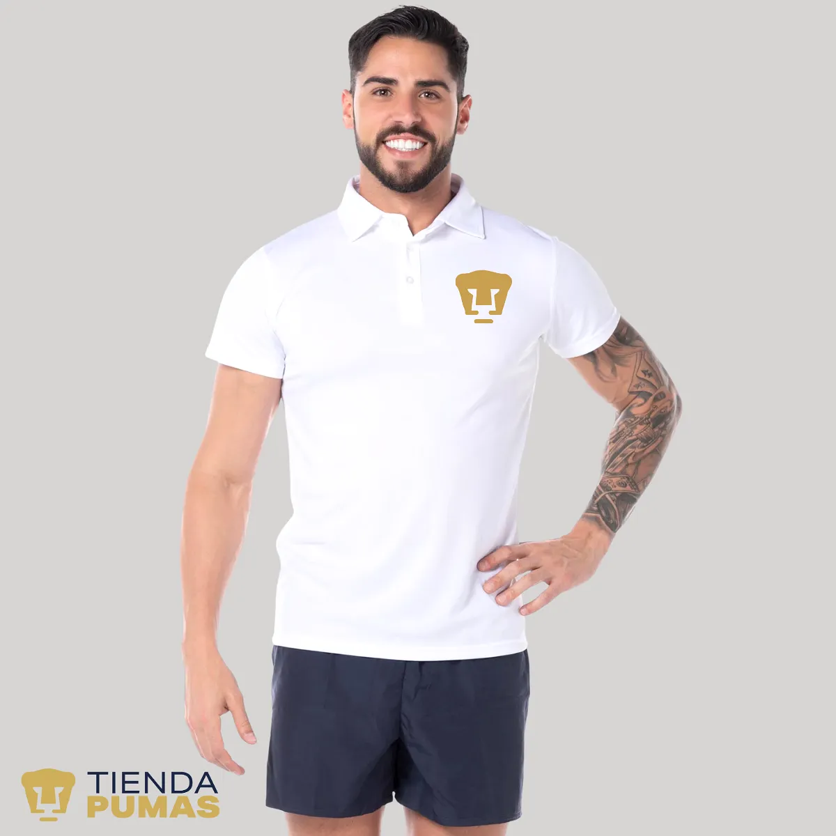 Playera Tipo Polo Hombre Pumas UNAM Logo Dorado