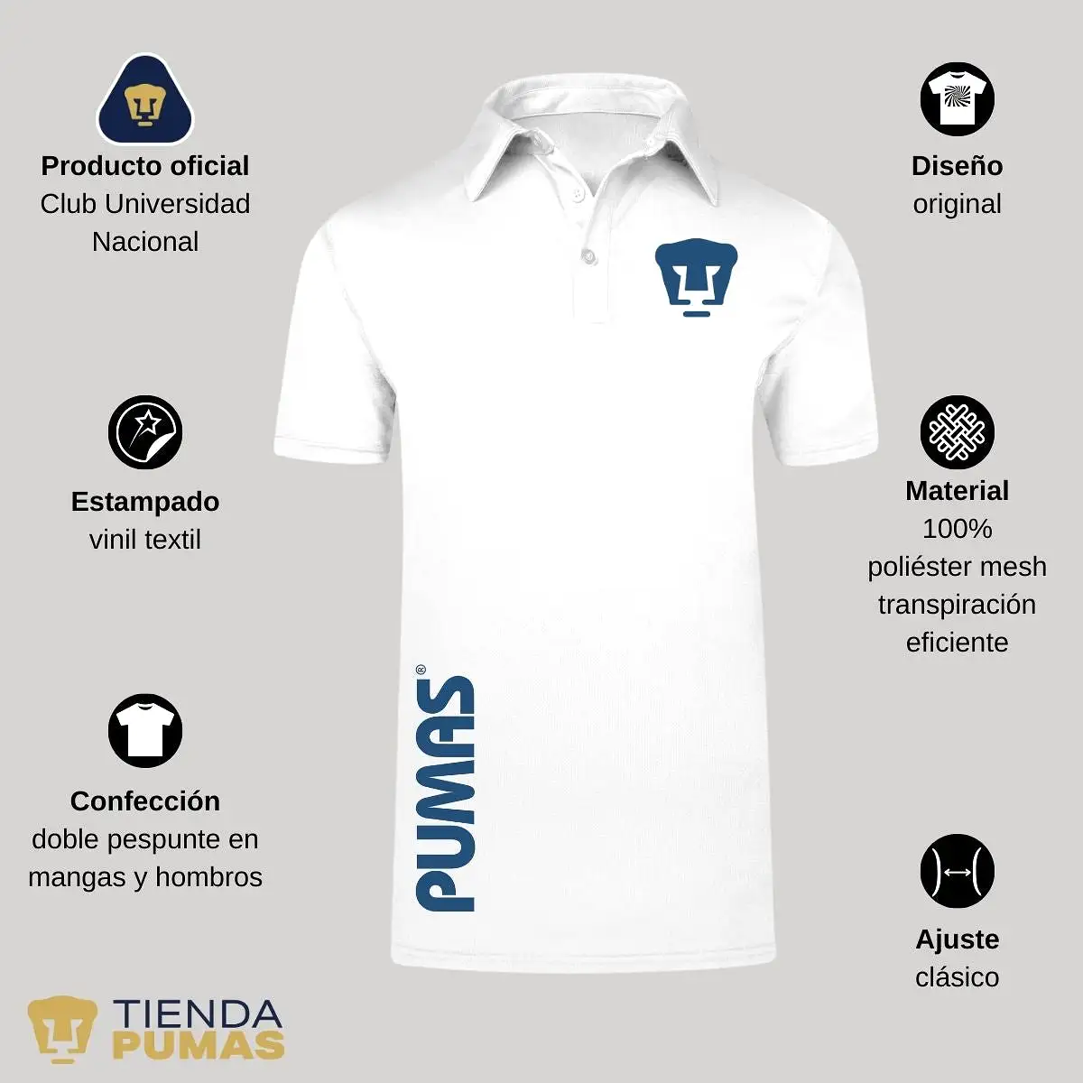 Playera tipo polo Hombre Pumas UNAM Retro Azul Vinil