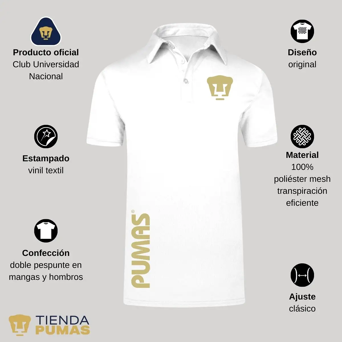 Playera tipo polo Hombre Pumas UNAM Retro Dorado Vinil