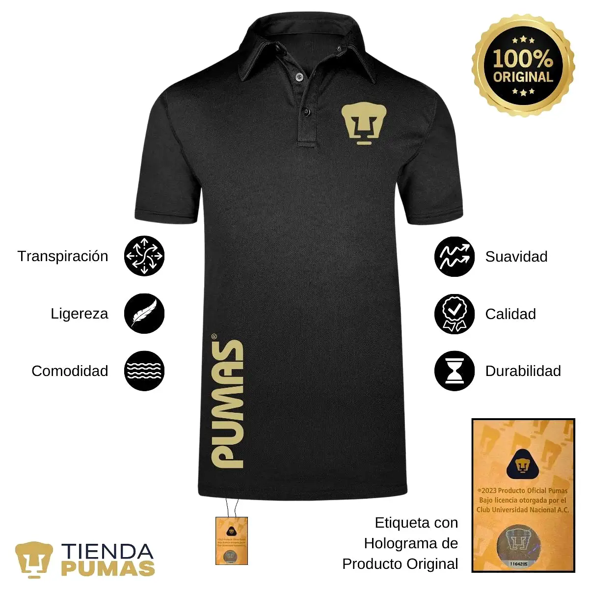 Playera tipo polo Hombre Pumas UNAM Retro Dorado Vinil