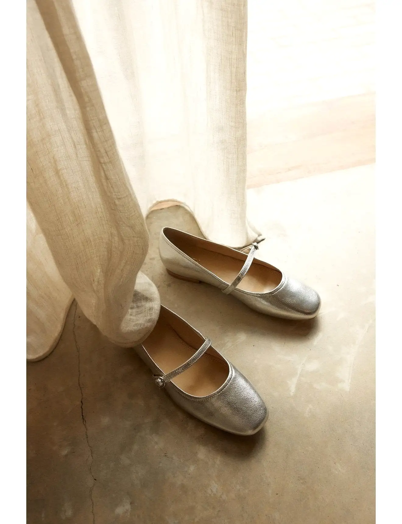 Rey Mary Jane Ballet - Silver Metallic Leather