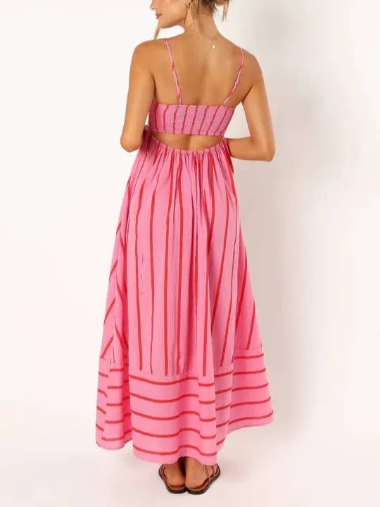 Striped Slip Backless Dress