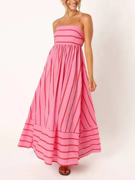 Striped Slip Backless Dress