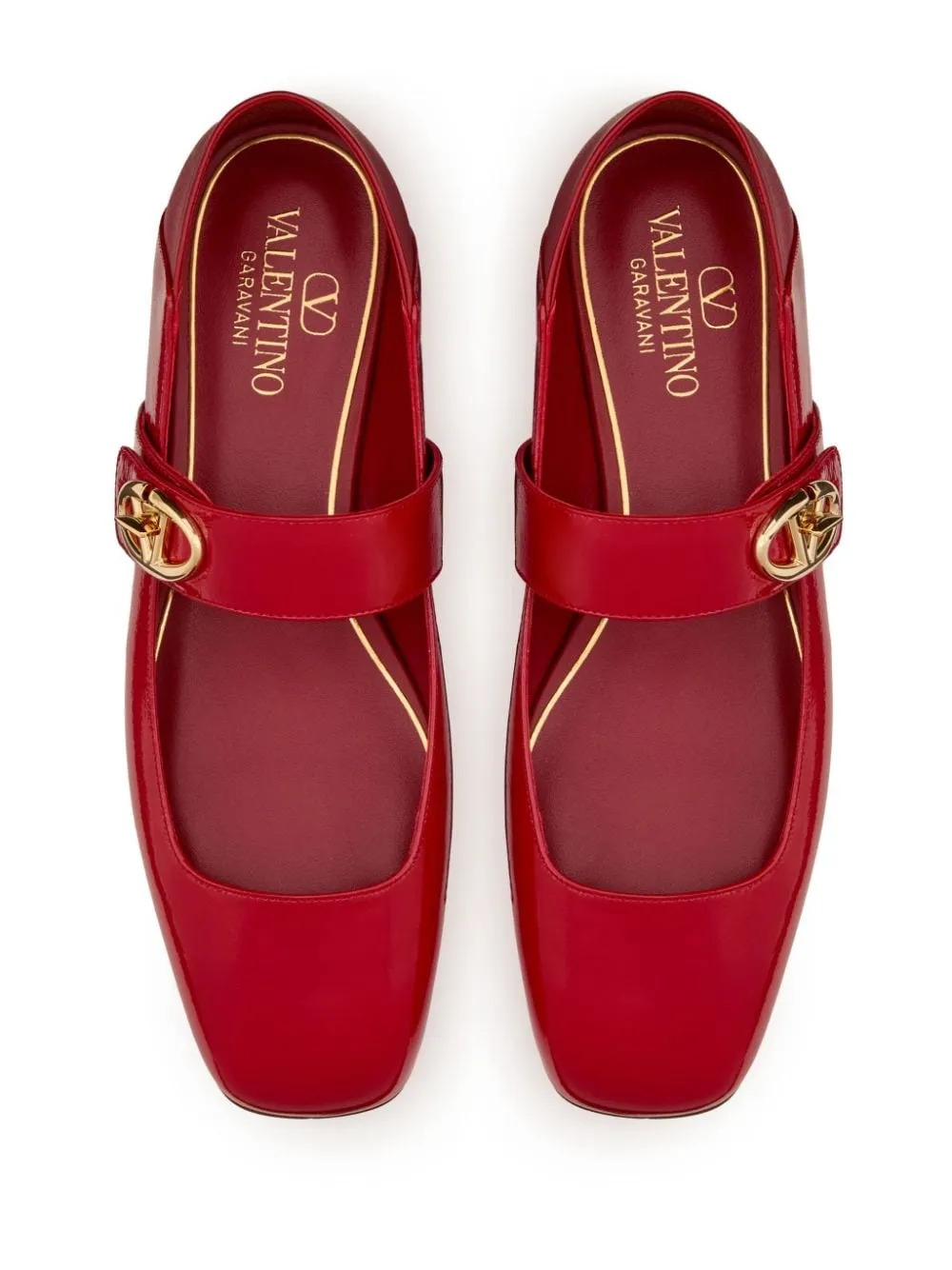 VALENTINO GARAVANI Chic Red Leather Ballet Flats with Signature VLogo