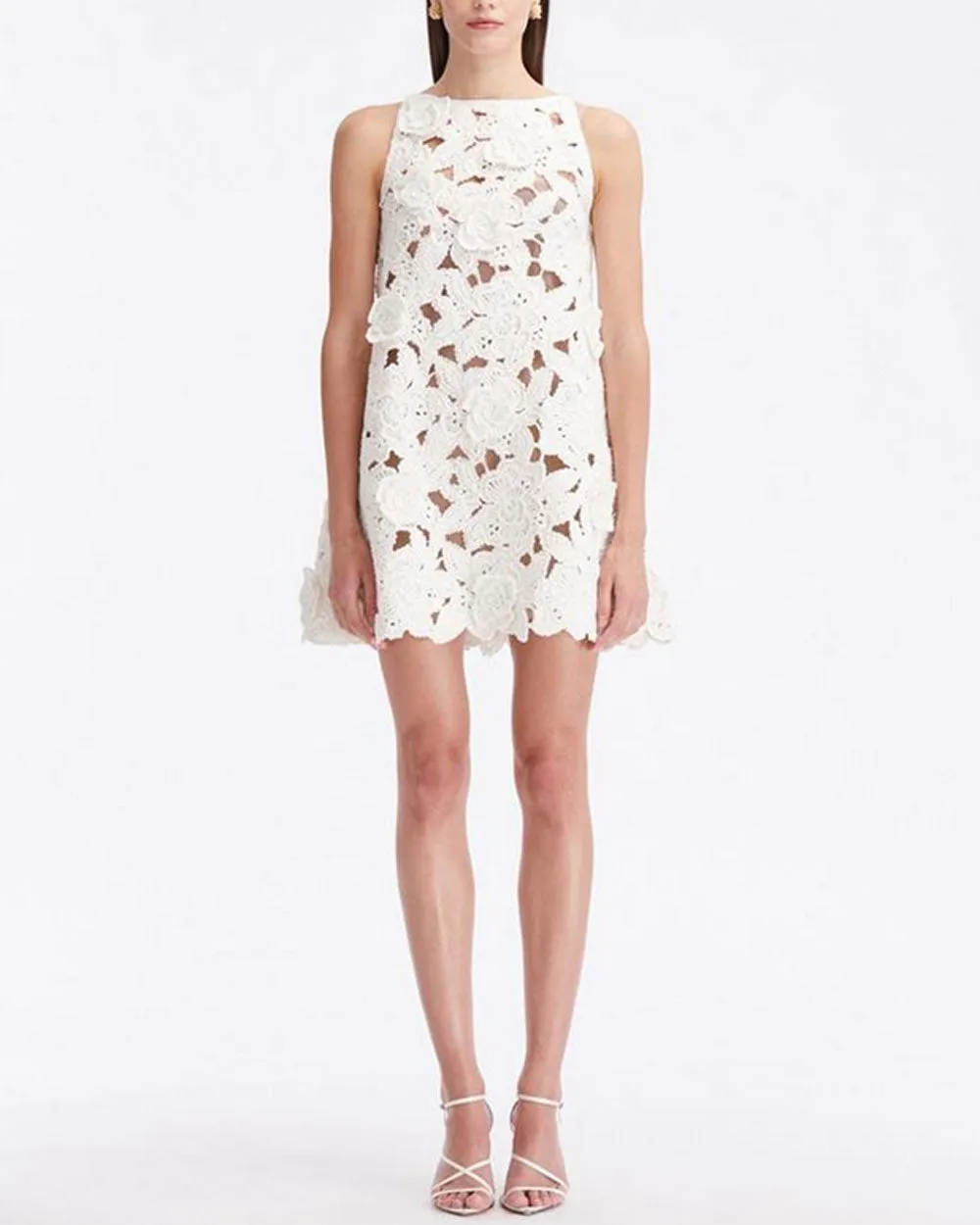 White Crochet Gardenia Trapeze Dress