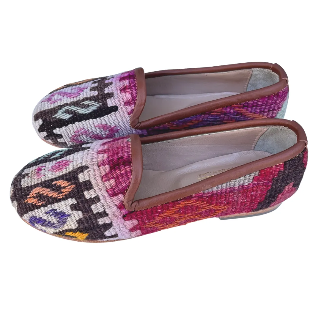 Women's Turkish Kilim Loafers Pinks with Brown