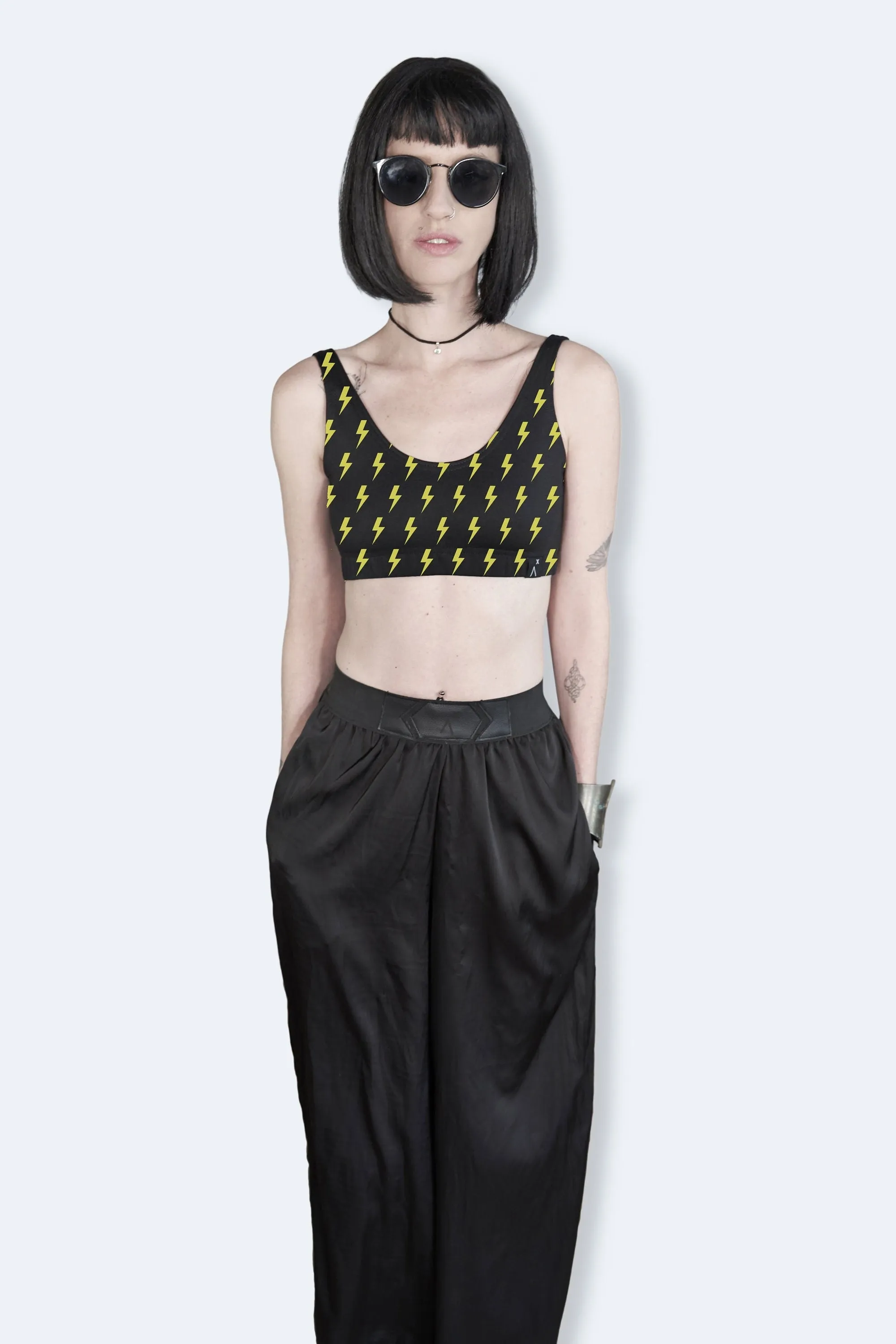 Yellow lightning bolt print crop top