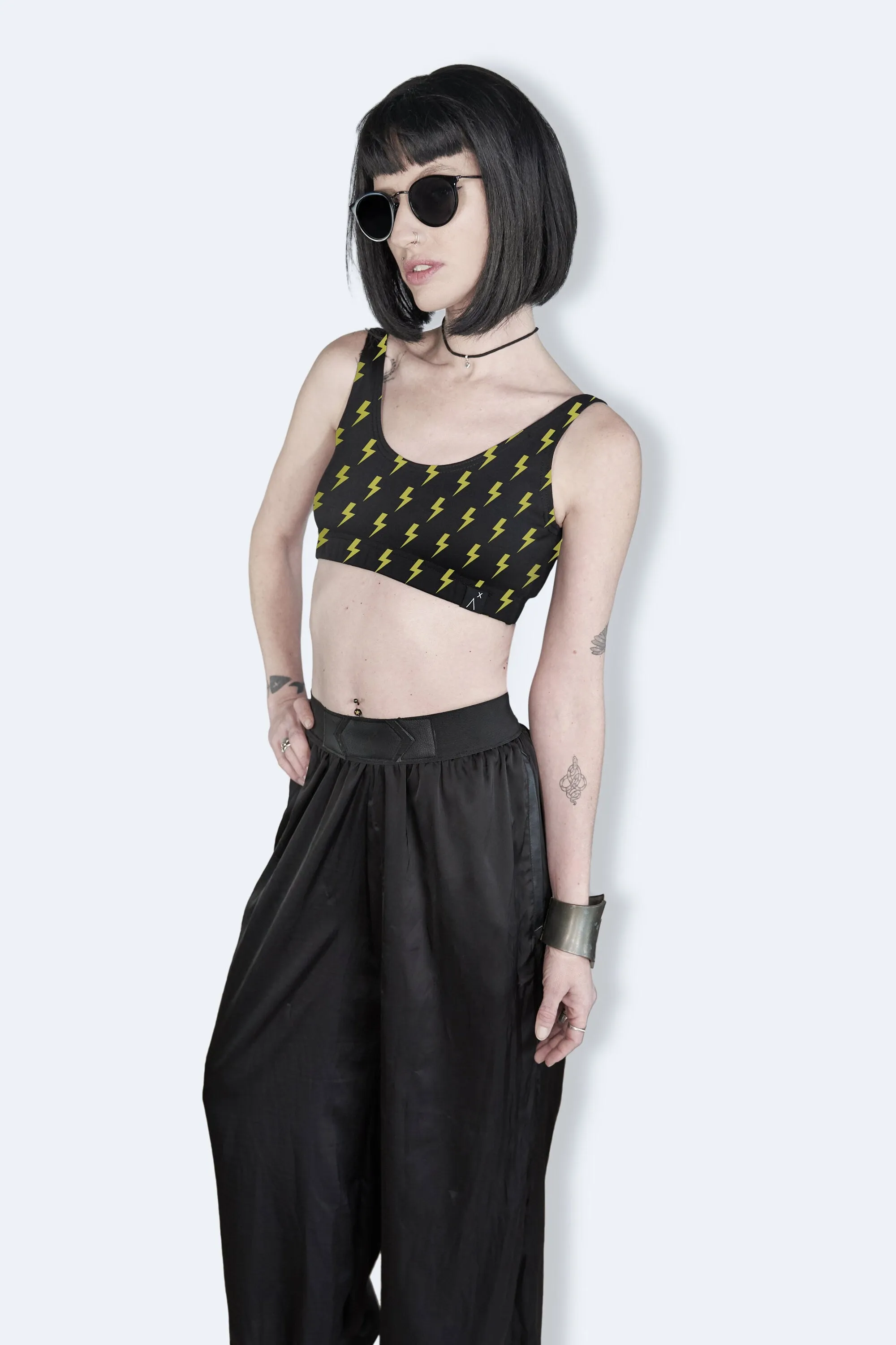 Yellow lightning bolt print crop top