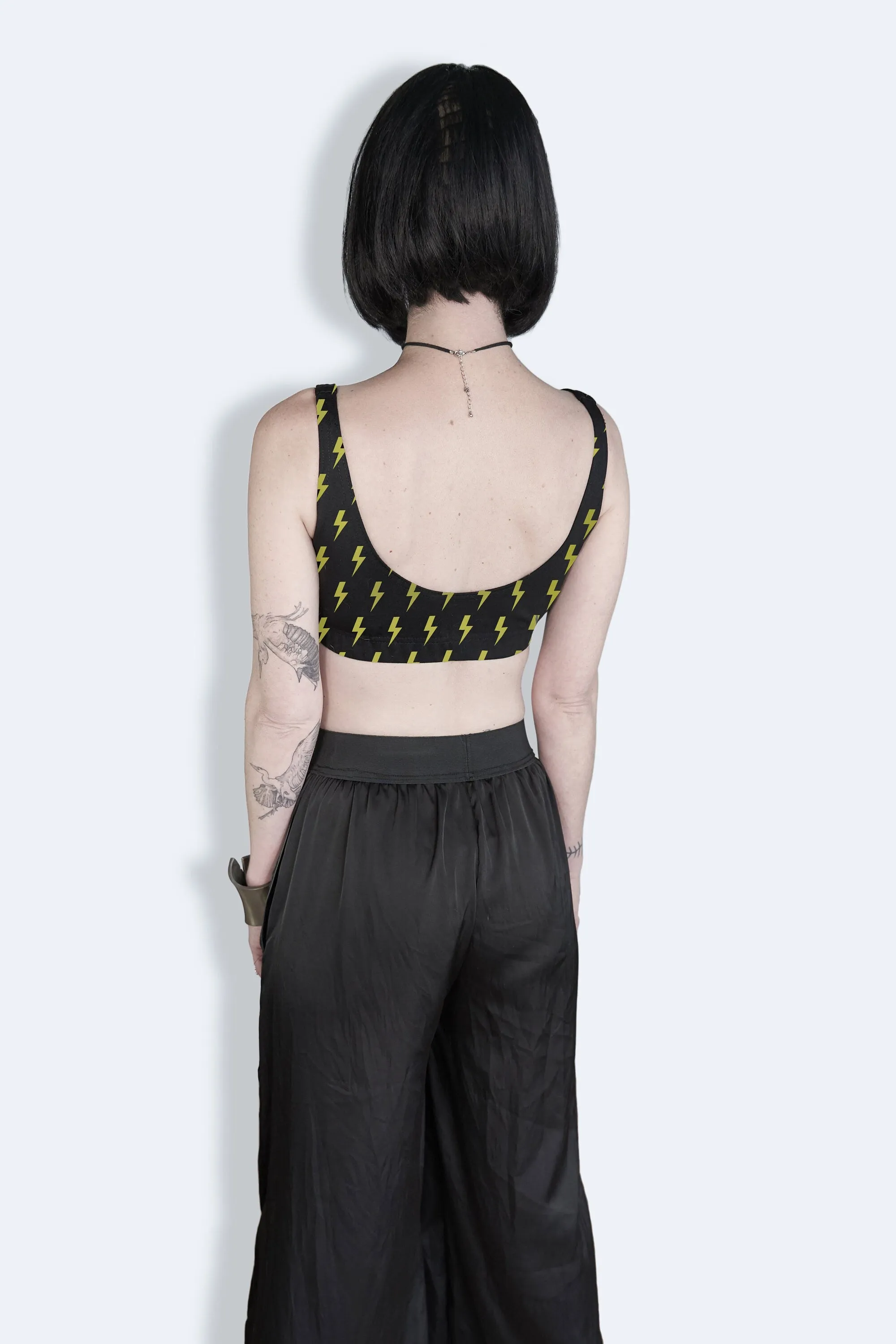 Yellow lightning bolt print crop top